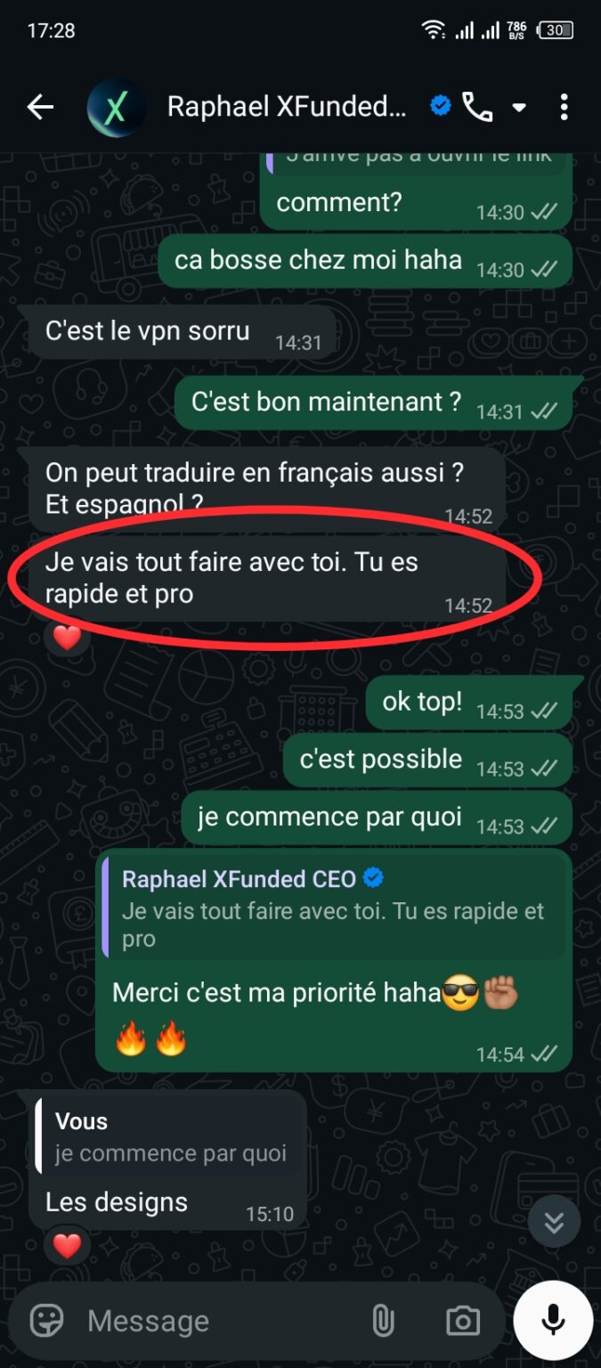 Message d'un client de VisualCraft Agency