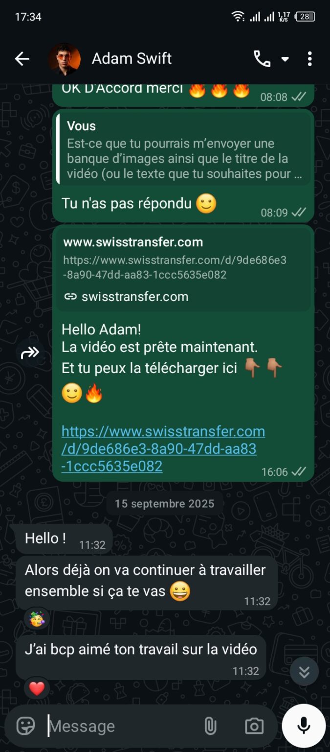 Message d'un client de VisualCraft Agency