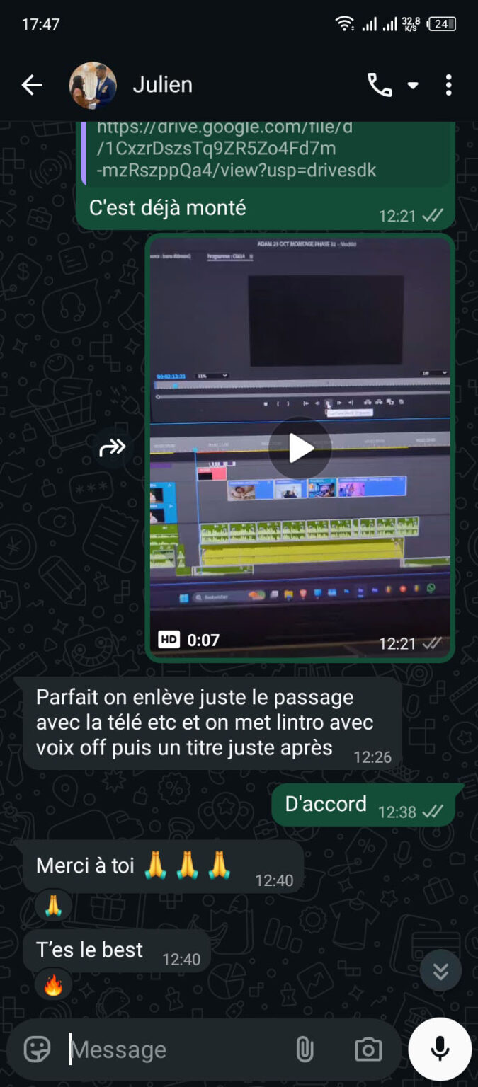 Message d'un client de VisualCraft Agency