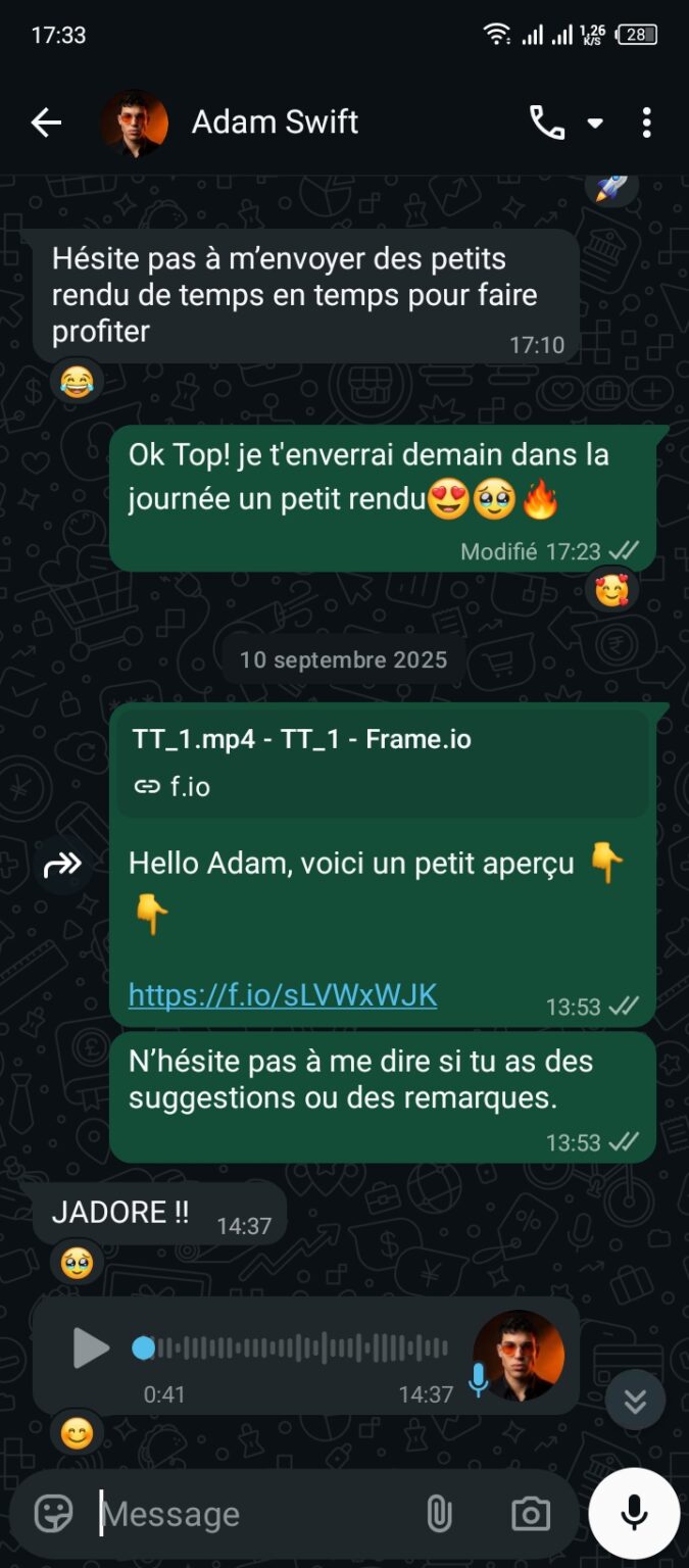 Message d'un client de VisualCraft Agency