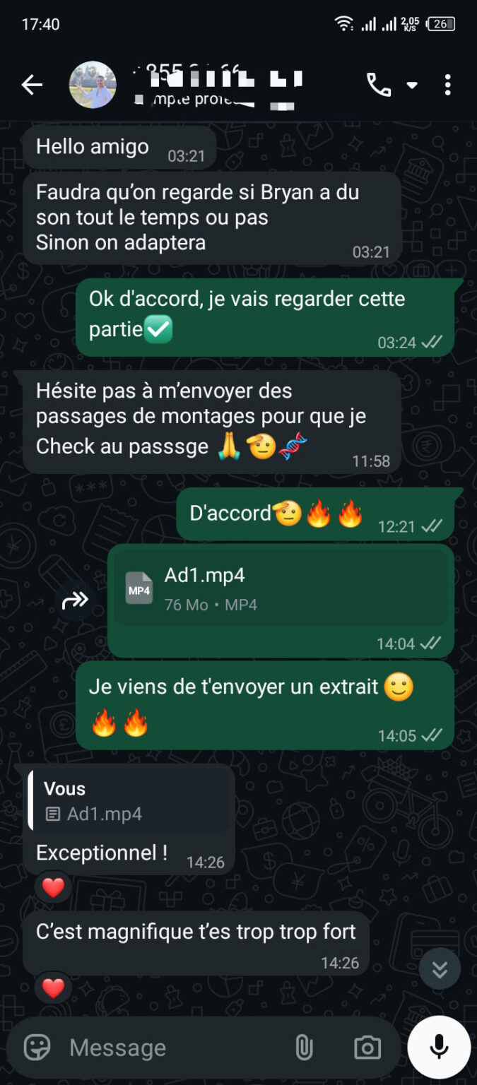 Message d'un client de VisualCraft Agency