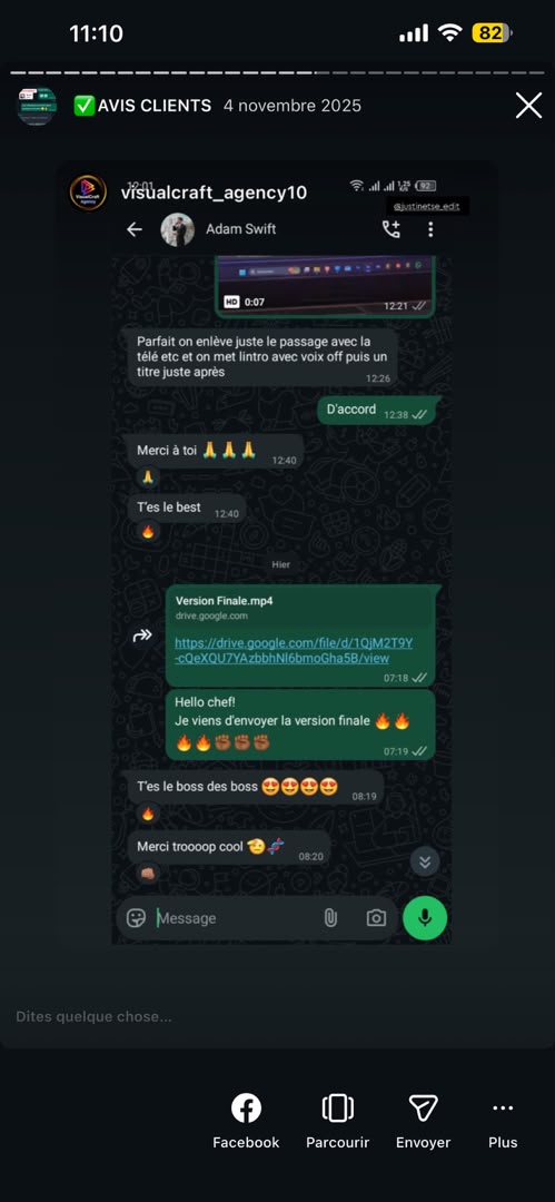 Message d'un client de VisualCraft Agency